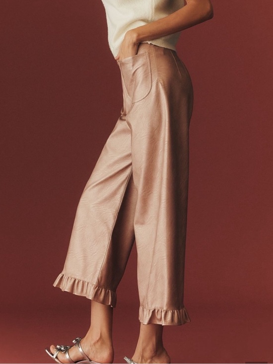 Anthropologie Pants - Anthropologie Colette Pants Maeve Cropped Wide Leg Ruffle Faux Leather New 26